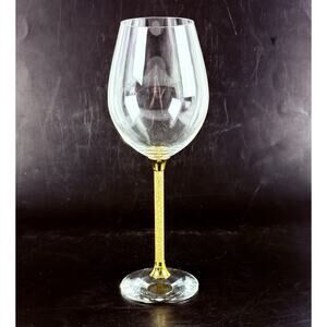 Crystal Wine Glass Gold Flakes Filled Stem Faceted Base Anti-Slip Feet Glam